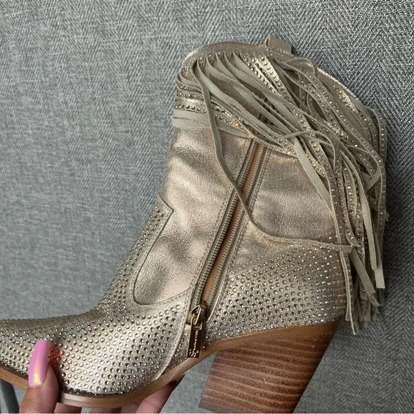 Jessica Simpson paredisa Fringe Gold western Boots size 6.5 - Picture 7 of 11